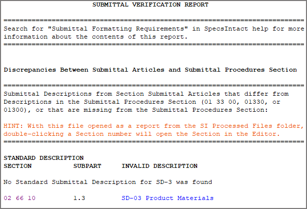 Illustration Example of Submittal Verification Report Discrepancies