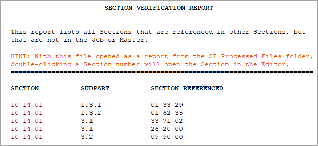 Illustration SI Explorer's File Menu - Process and Print/Publish: Reports - Section Verification Report