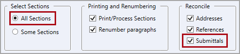 Illustration SI Explorer's File Menu - Process and Print/Publish: Sections - Reconcile Submittals