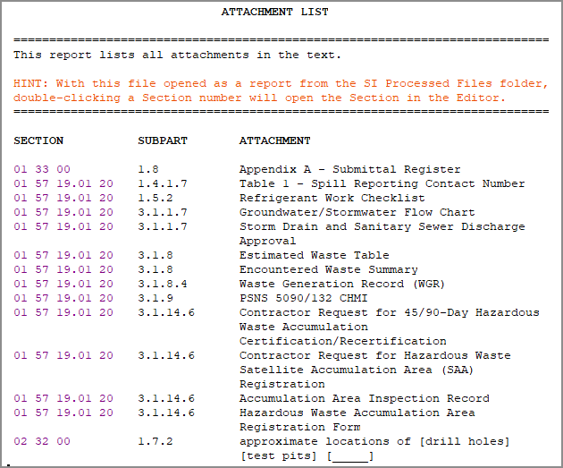 Illustration Example of SI Explorer's Attachment List Report