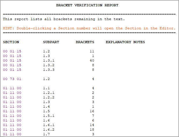 Illustration SI Explorer's File Menu - Process and Print/Publish: Reports - Bracket Verification Report